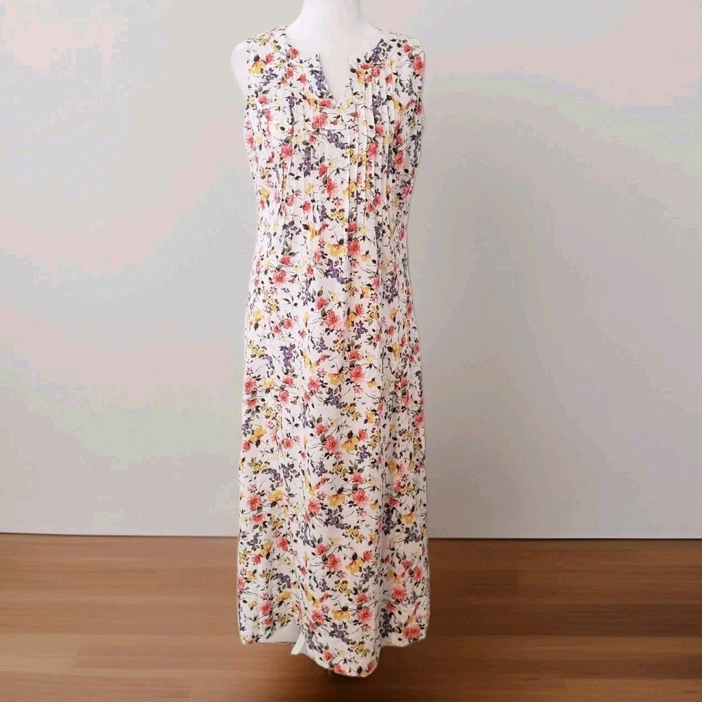 Vintage Chadwicks Linen Blend Floral Midi Dress SMALL Cottagecore Prarie Wedding